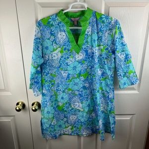 COPY - Lilly Pulitzer Chesterfield Puma Floral Dress Green Blue Large